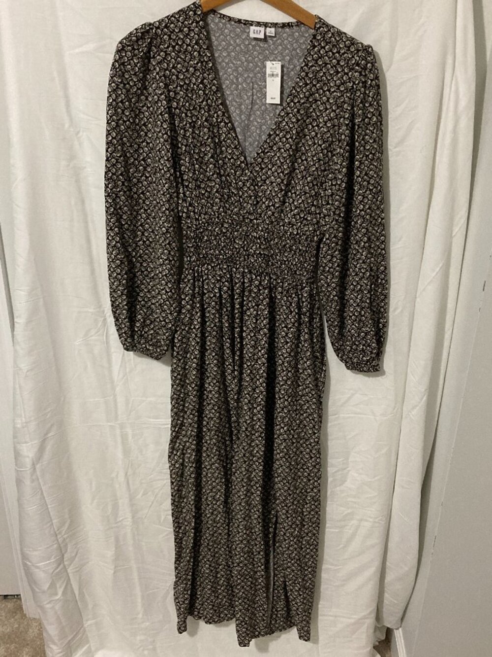 NWT Gap Dress Women S Boho Midi Modest Classic Praire Western Black Tiny Floral